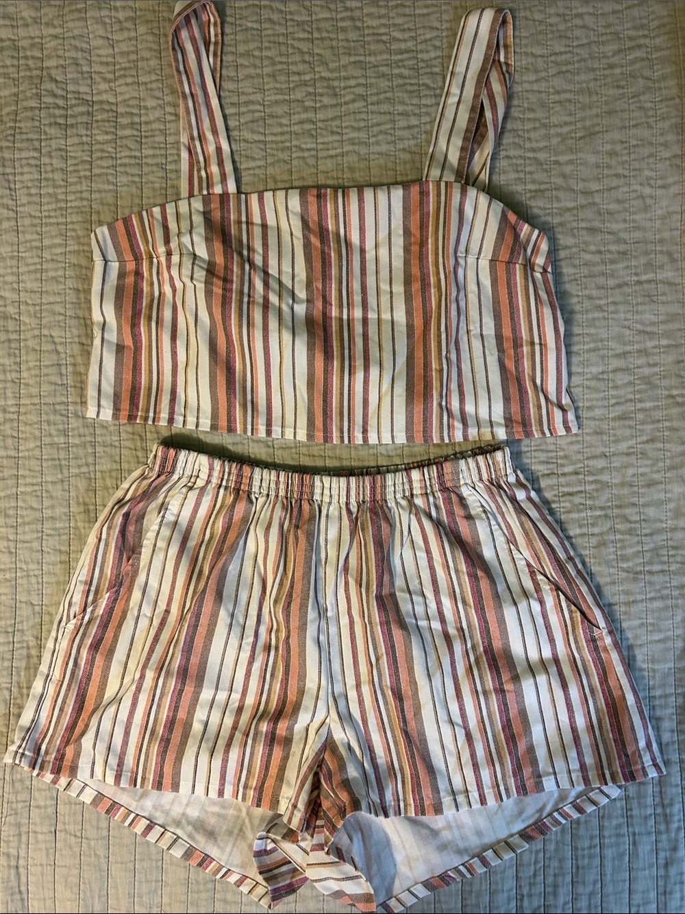 Urban Outfitters Renewal Striped Two-Piece Crop Top and Shorts Set